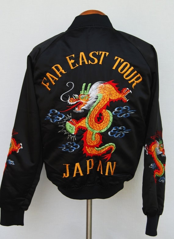 Gorgeous Vintage Satin Japanese Dragon Jacket Embroidered Far