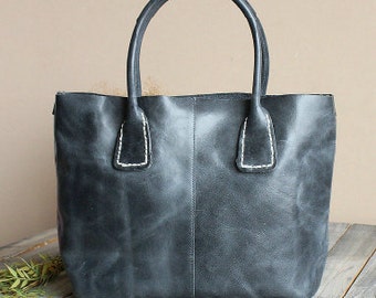 Gray Leather Tote/ Shopper Bag/ iPad Bag/ Shoulder Bag/ Women Bag ...