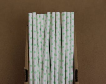 25 mint polka dots straws (PS2111) - light mint green - party straws - with printable DIY flags