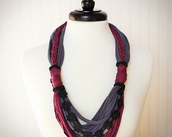 Burgundy Gray Infinity Scarf