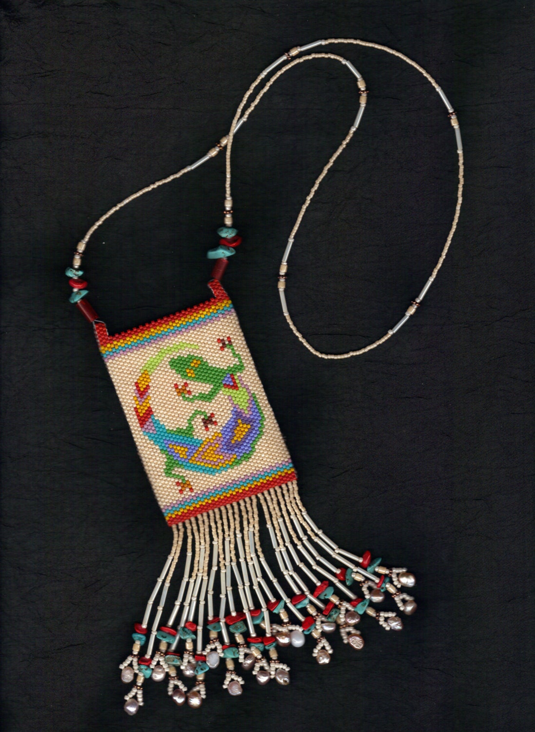 Lizard Totem Beaded Amulet Bag
