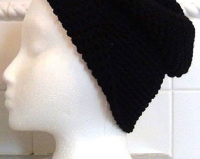 Black Slouch - Crocheted Slouchy Hat - Oversized Beanie - Fisherman Beanie
