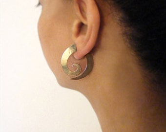 Hoop earrings , fake gauge earring , gold Earrings , Metal Earring , Big Earring , Statement Earrings .