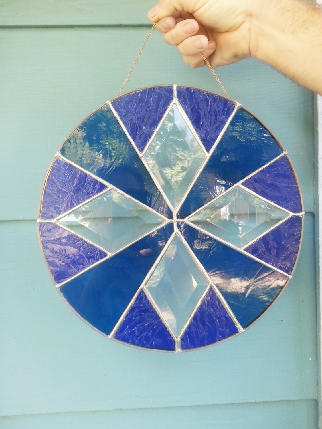 Round stained glass suncatcher blue stained by LaposLewisCreations