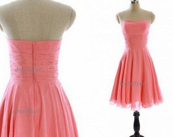 Light Coral Bridesmaid Dress, Custom Strapless Chiffon Bridesmaid Dress ...