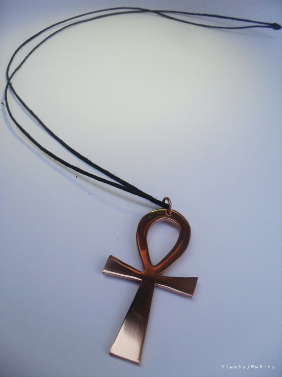 Copper Ankh Pendant with Black Hemp Cord by SiwatuJewelry on Etsy