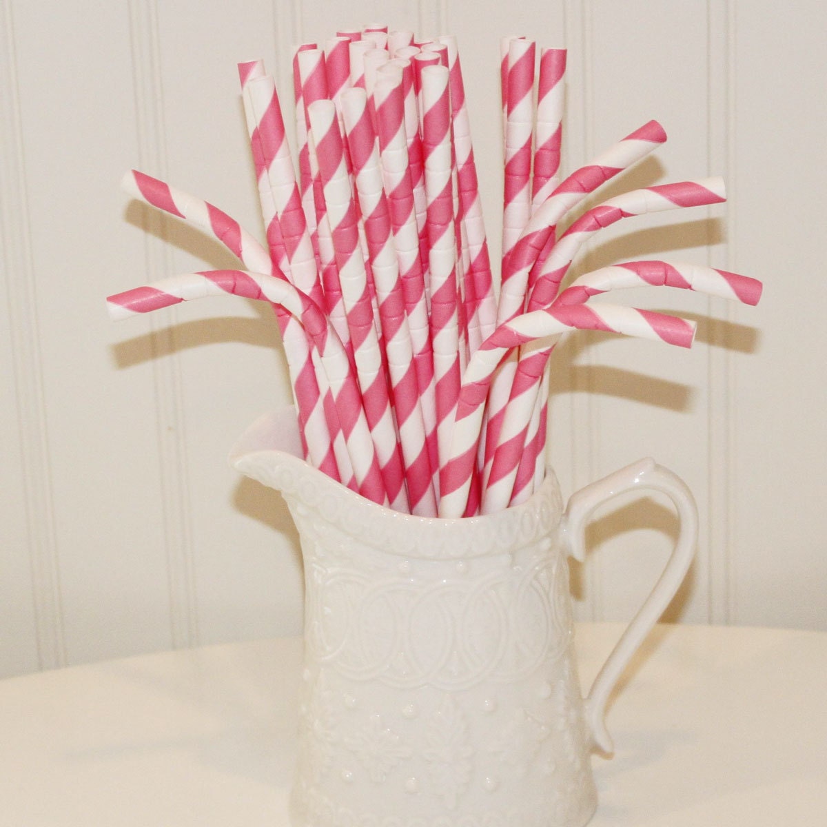 BENDY™ PAPER STRAW 20 Pink Striped Bendy Paper Straws Baby