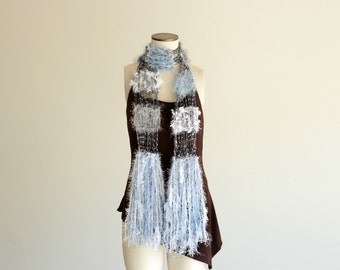 Hand Knit Lace Scarf, Light Scarf Women Scarf Accessories Blue, Grey, White, Silver Scarf