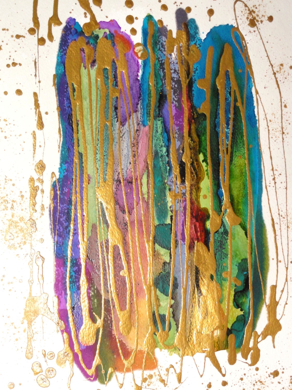 Abstract Art Ink Acrylic Art Painting Green Purple by LamArtStudio