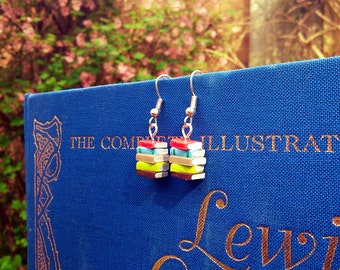 Stack of Books Earrings, Spring Colours (Made to Order) - Book Jewelry by Coryographies