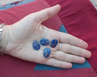 Cobalt blue andTurquoise scarab ceramic buttons - 4 buttons - ocean mist glaze - Egyptian cobalt blue scarabs - 0.6 x 0.8 inch