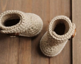 Crochet Baby Booties Pattern "Indie" Crochet Baby Cute Bootie Beige Slipper, Simple Boot PATTERN ONLY