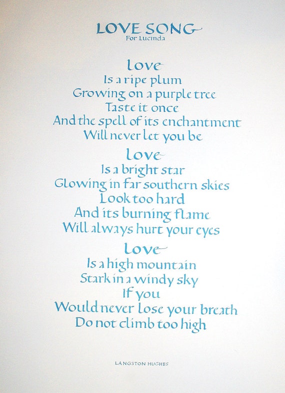 Original Calligraphy Art OOAK Poem Langston Hughes Love Song