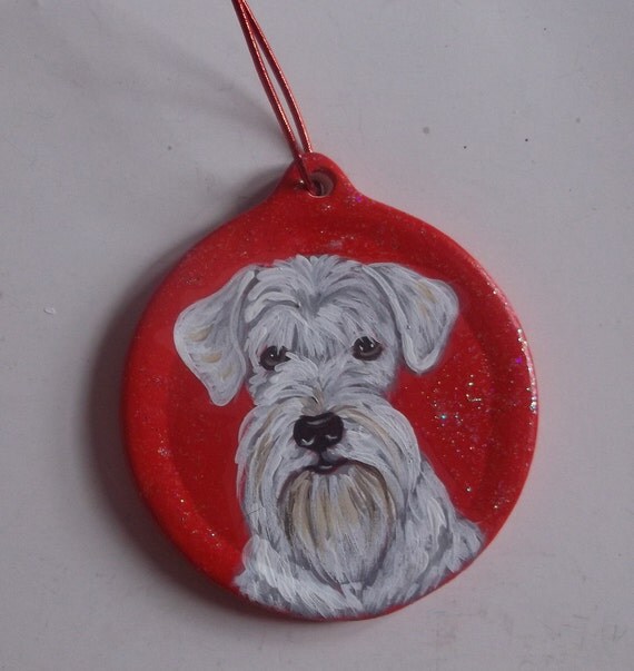 white schnauzer dog custom hand painted christmas ornament white schnauzer dog custom hand painted christmas ornament