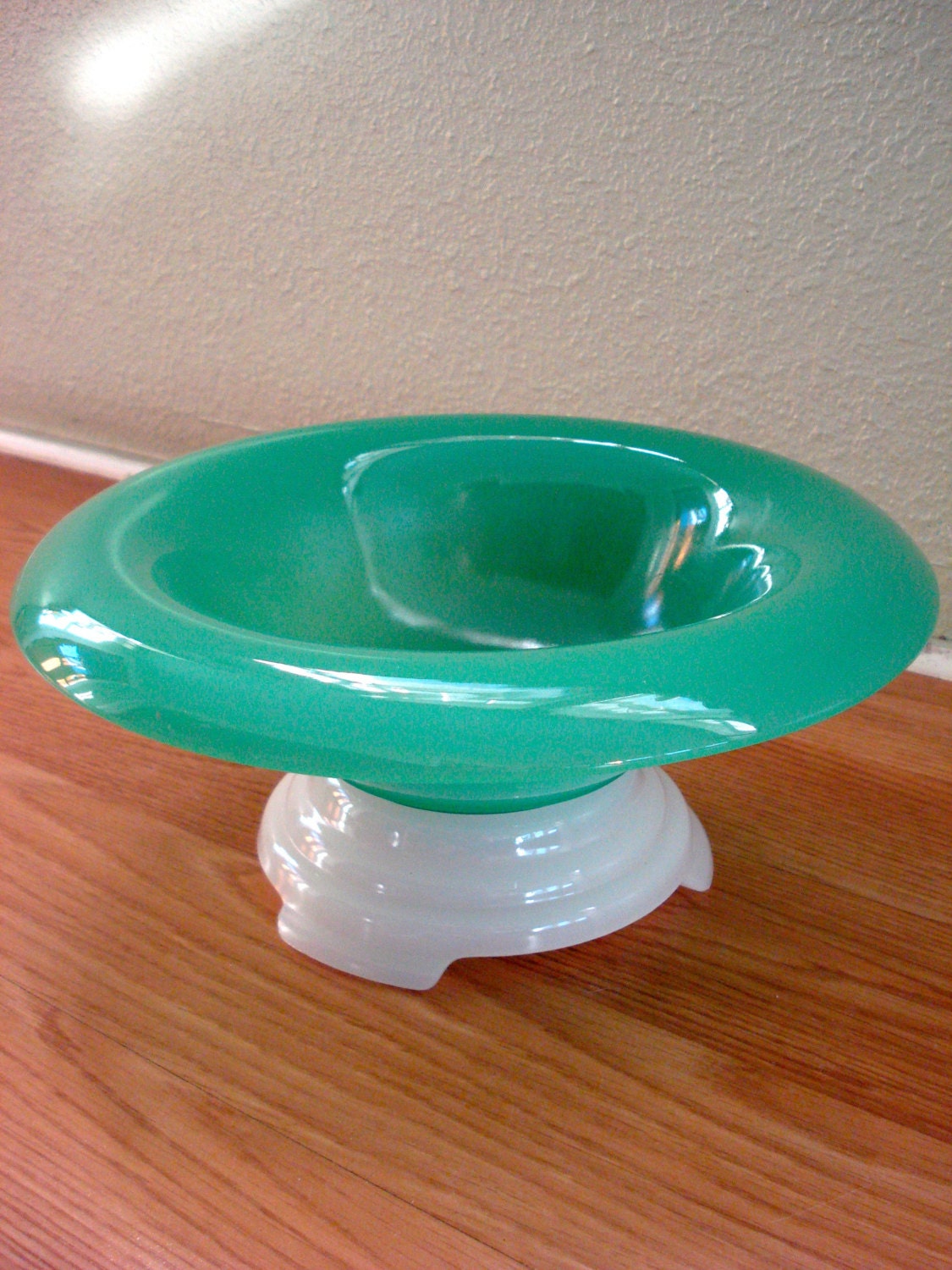 Vintage 1940s Jadeite Bowl Milk Glass Pedestal by bycinbyhand