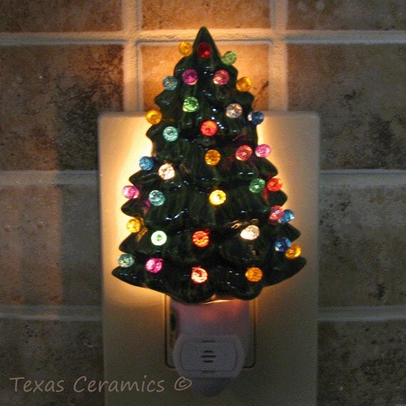 Little Ceramic Christmas Tree Night Light with Light Sensitive Automatic Switch