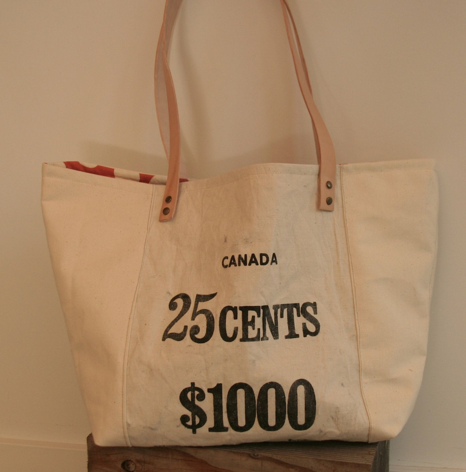 Vintage Canadian Mint money bags made into tote bag