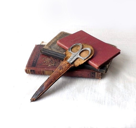 Vintage Steel Scissors In Leather Case
