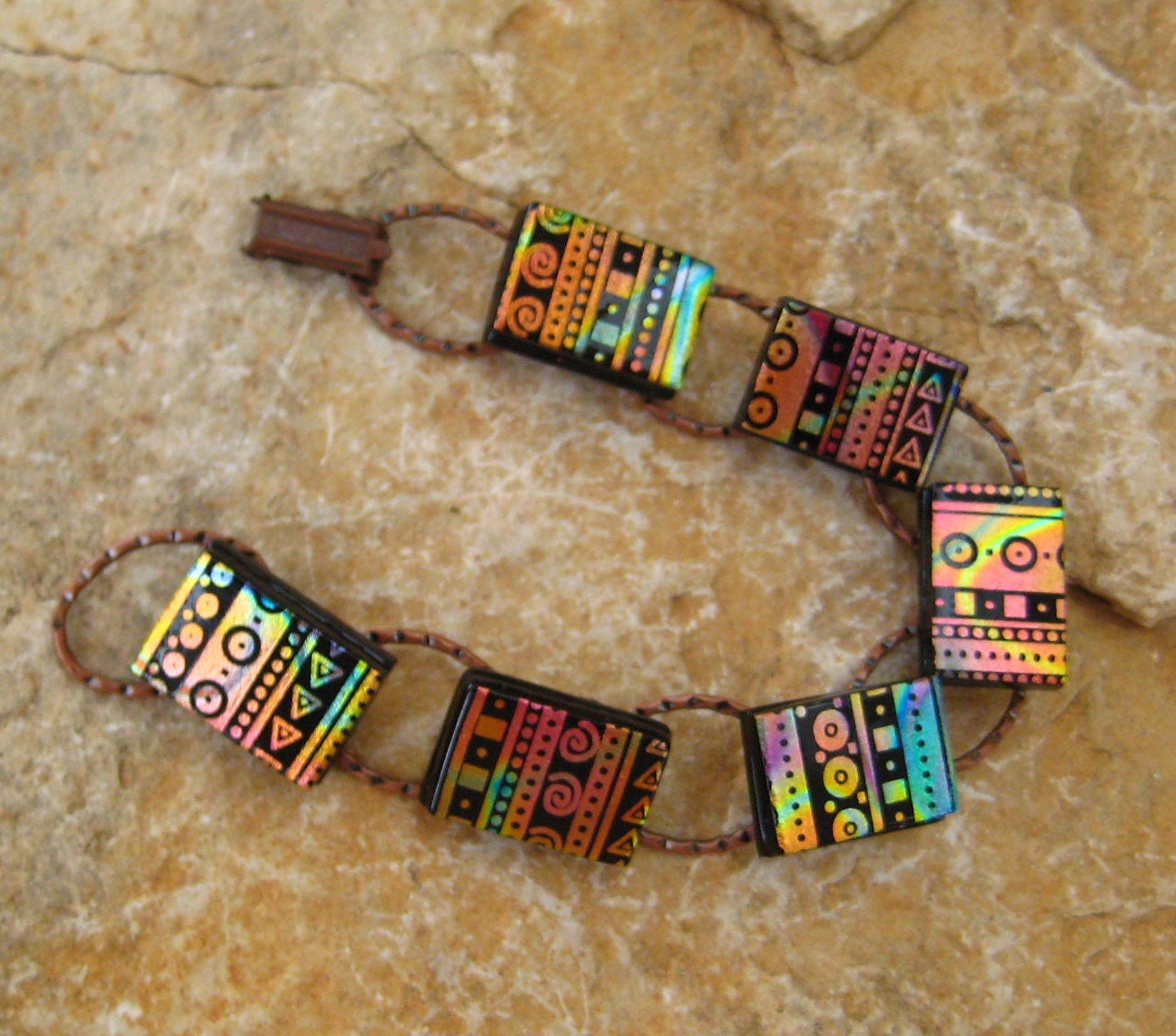Southwest Fused Glass Link Bracelet Dichroic Glass Bracelet