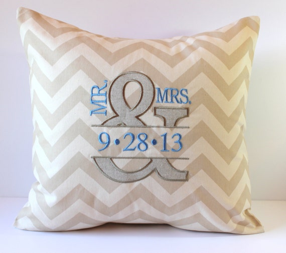 Items similar to CHEVRON Mr & Mrs Monogram Decorative Pillow Cover