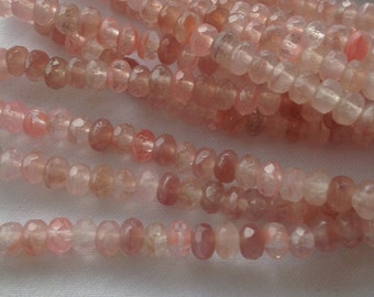 czech Glass Beads-3 x 5 Picasso Rose/pink/peach 1 strand 25 beads, faceted-Jewelry supplies, pressed rondell-fire polish-Wholesale