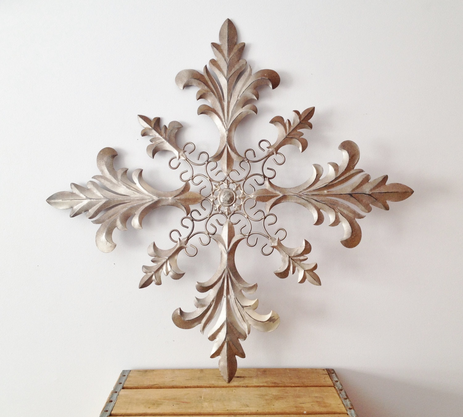 Metal Wall Hanging Silver Scroll Cross by LillyQueenVintage