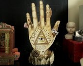 Palmistry Jewelry Stand - Palm Reading Astrology Art Centerpiece. Mystical Hand Jewelry Holder. Display rings, necklaces, bracelets, earings