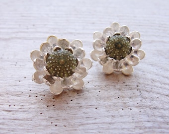 Floral Sea Urchin Post Earrings Flower Stud Earrings