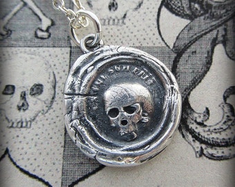 Skull Wax Seal Pendant Necklace - Skull Necklace - Es Fui, Sum Eris - memento mori jewelry - Life is Short Live Well - L1125