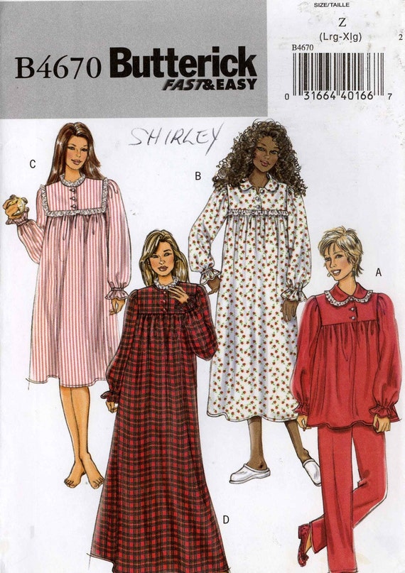 Plus Size nightgown and pajamas for women sewing pattern