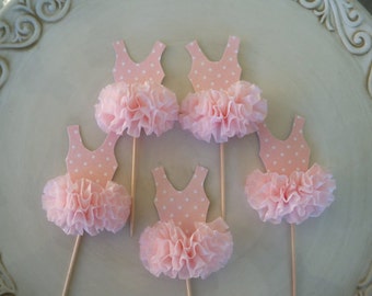 Birthday Decoration Ballerina Tutu Cupcake Toppers Set of 6 for Ballet Party Happy Birthday