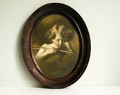 Cupid Asleep Antique Photograph by M.B. Parkinson, Wall Hanging Print Girl in Metal Frame Greek Mythology Victorian Home Decor Nursery Print