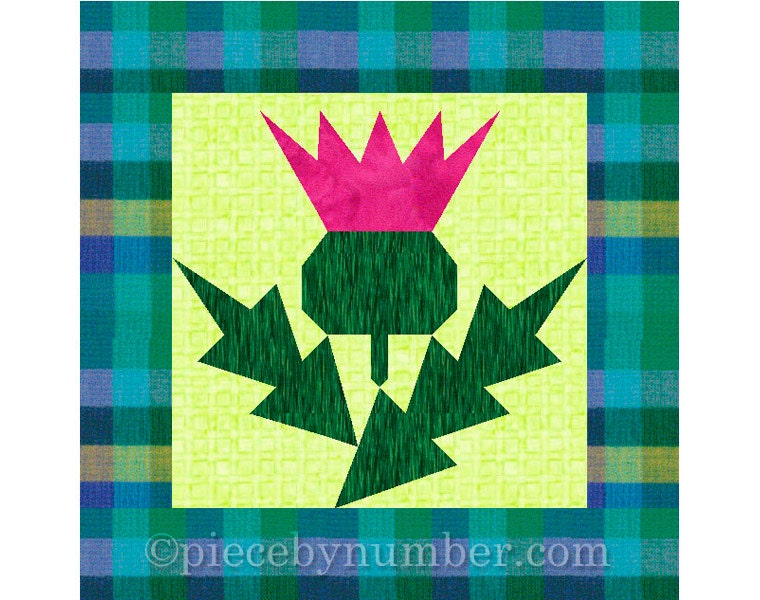 Thistle flower quilt block pattern, paper pieced quilt patterns PDF, Scottish flower quilt