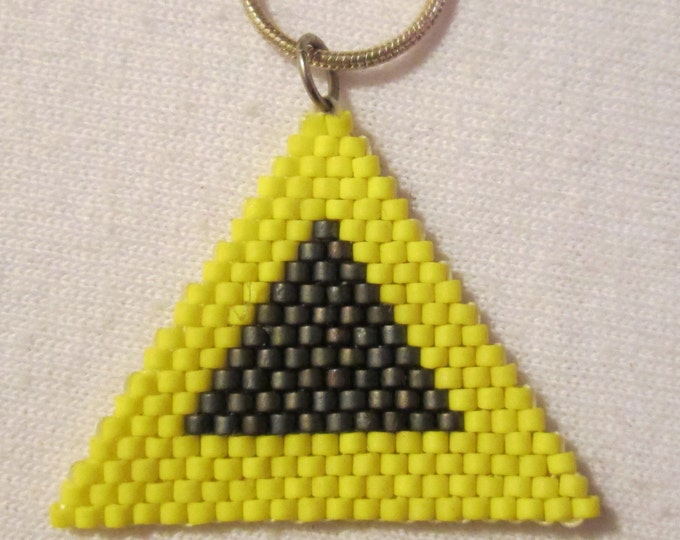 Sunshine Yellow and Charcoal Gray Triangle Delica Woven Pendant