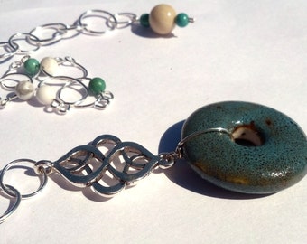 Speckled blue porcelain stitch marker & row counter set