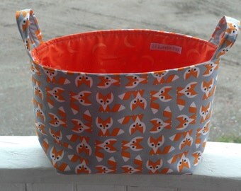Fox, Fox Diaper Caddy, Fabric organizer, Fabric Bin, Fabric Basket, Baby, Orange, Gray
