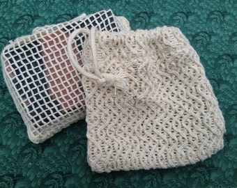 Natural Cotton Soap Saver, soap sack, a gently exfoliating soap saver bag for longer lasting bars of soap, soap pouch