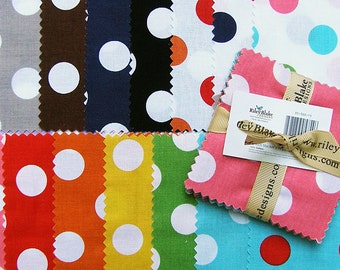 SQ15 Riley Blake MEDIUM DOTS Precut 3.5" Stacker Fabric Quilting Cotton Charm Pack Squares Polka Dots 35-360-15