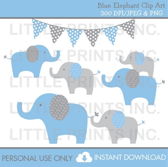 Blue Elephant Clip Art INSTANT DOWNLOAD Il_570xn