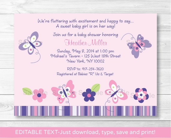 Pink & Purple Butterfly Baby Shower by LittlePrintsParties 