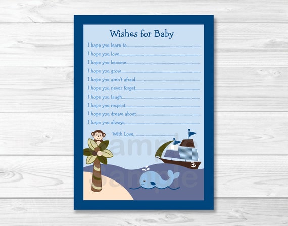 Cute Nautical Wishes for Baby Advice Cards / Nautical Baby Shower / Whale Baby Shower / Pirate Baby Shower / Printable INSTANT DOWNLOAD Il_570xn