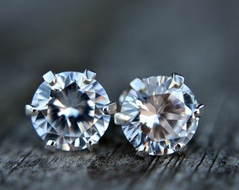 Cubic zirconia earrings - faux diamond earrings - sterling silver stud earrings - posts - gemstone - diamond studs
