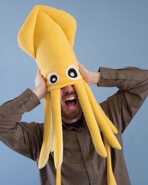 Large Fleece Squid Hat Yellow by ObeyMyBrain on Etsy