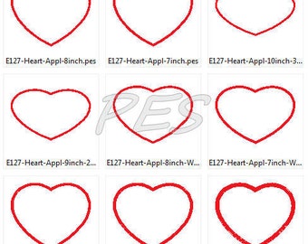Heart Embroidery Design Collection PES - 9 Sizes - Digital Download