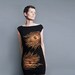 SAMPLE Sale - LARGE - Peacock Dress - Black T shirt Dress - Metallic Copper Peacock Print