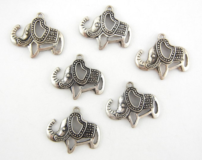 Set of 6 Burnished Silver-tone Cut-out Elephant Charms