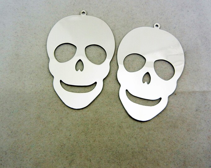 Pair of Large Silver-tone Metal Skull Charms