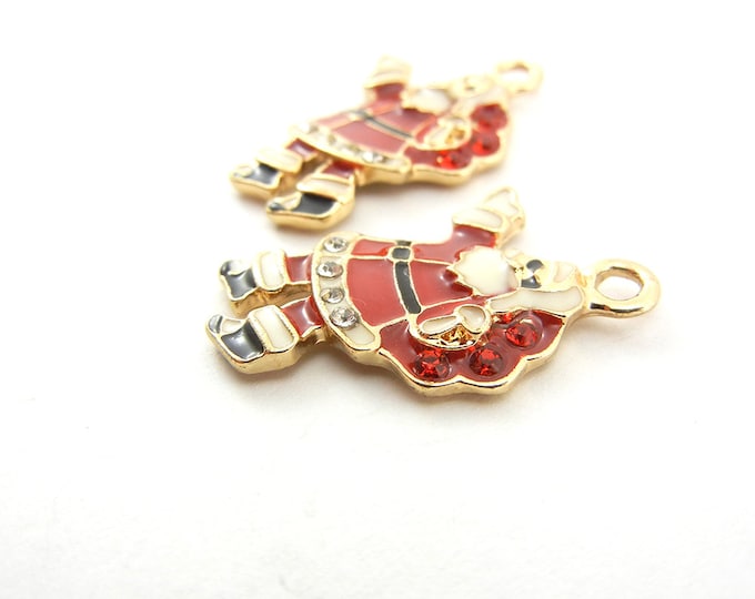 Christmas Santa Claus with Bag Charms Gold-tone Rhinestones