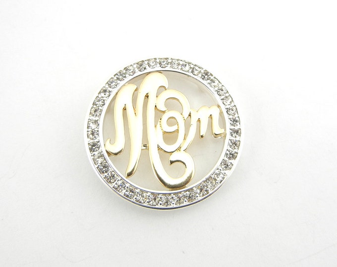 Round Two Tone OpenoWork Mom Pendant Rhinestone