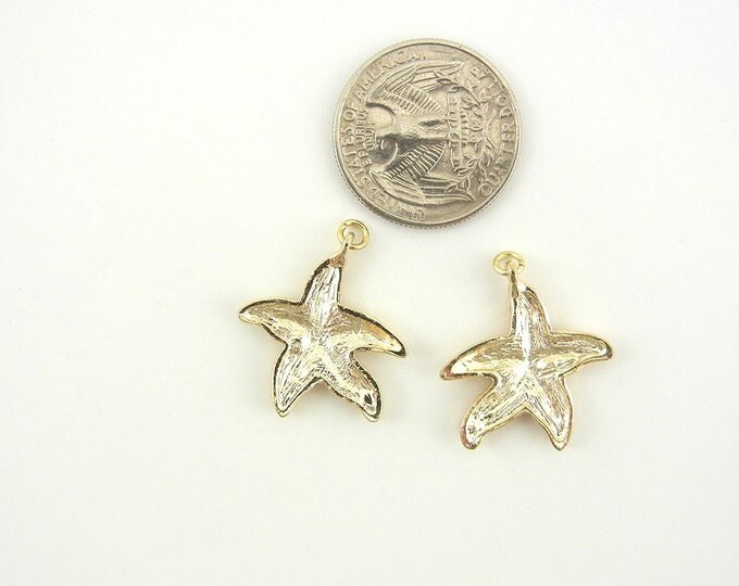 Pair of Small Gold-tone Starfish Charms Topaz Rhinestones